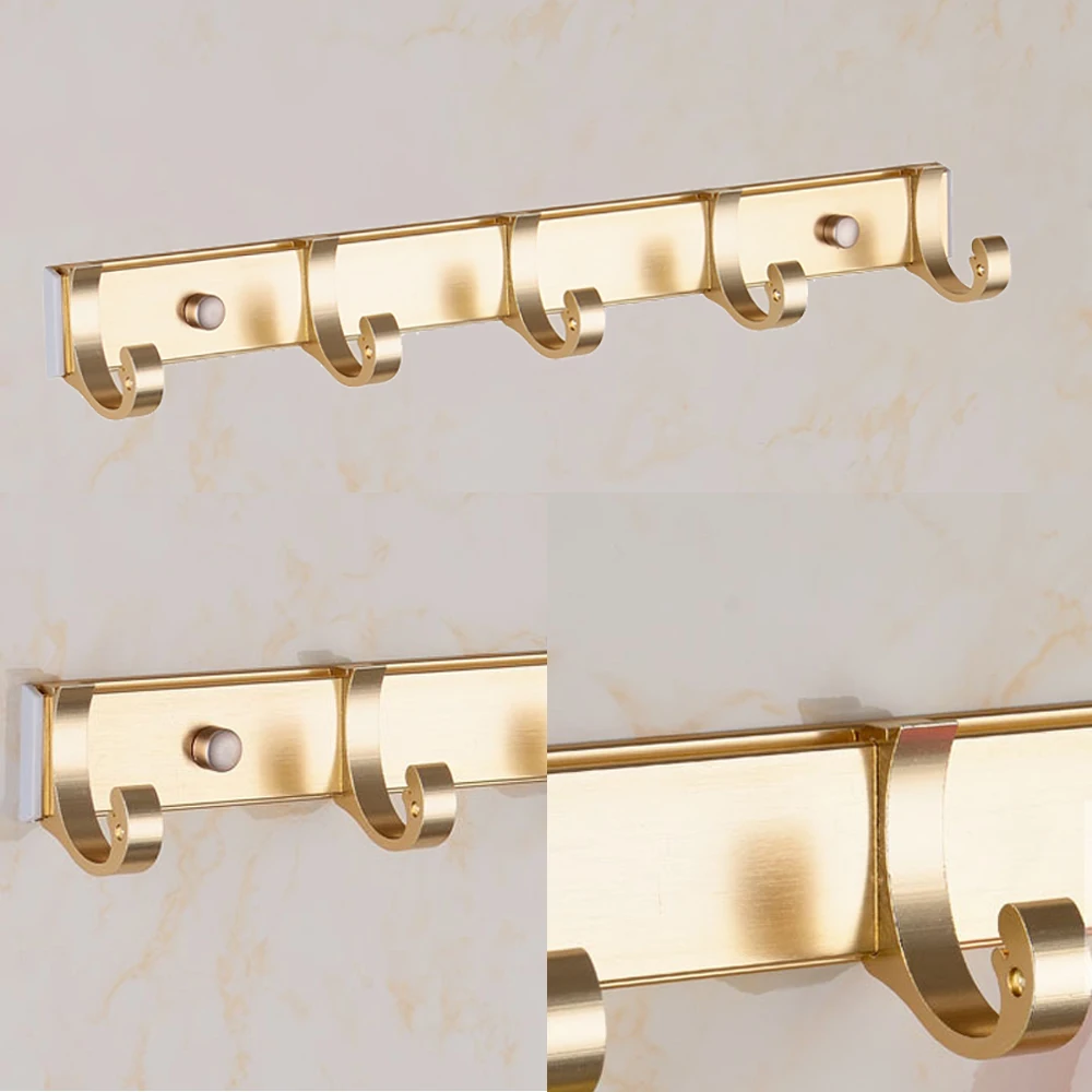 Towel Robe Hooks Clothes Holder Punch-Free Gold Aluminum Door Wall Mounted Bath Coat Hanger Bathroom Kitchen Accessories