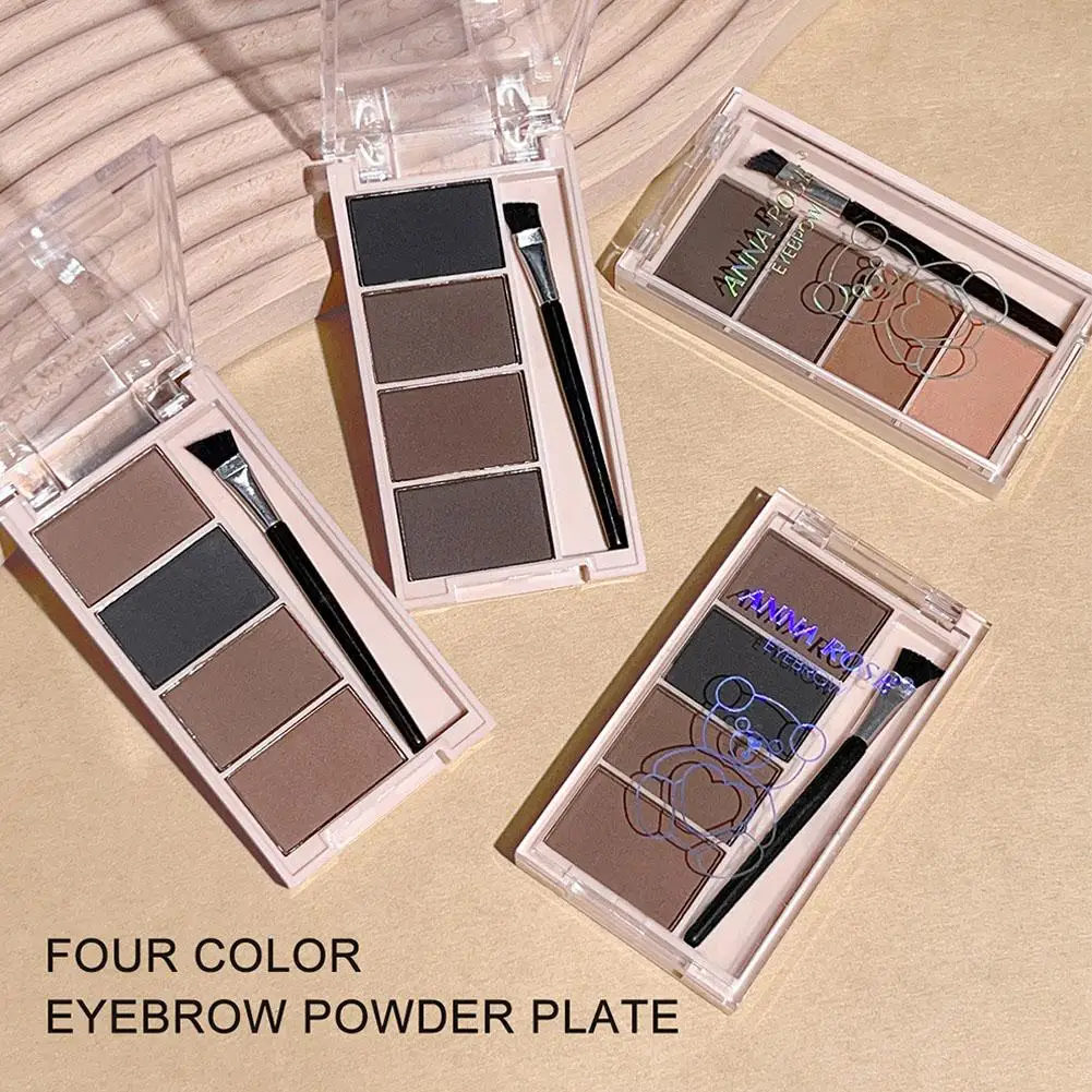 Oogschaduw Cake Make-up 4-kleuren Waterdicht Wenkbrauwpoeder Brow Eye Professionele oogwenkbrauwschaduw + paletversterkerborstel N5G6