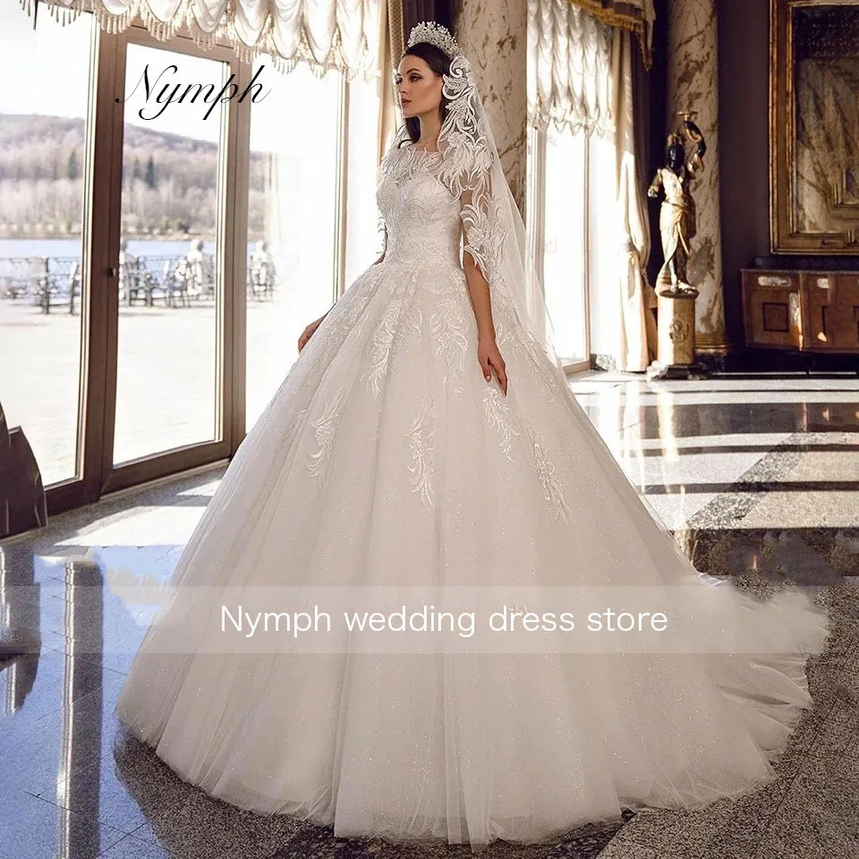 

Белое свадебное платье трапециевидной формы без рукавов нимфа, классическое платье принцессы с круглым вырезом и кружевной аппликацией, Vestido De Novia по индивидуальному заказу