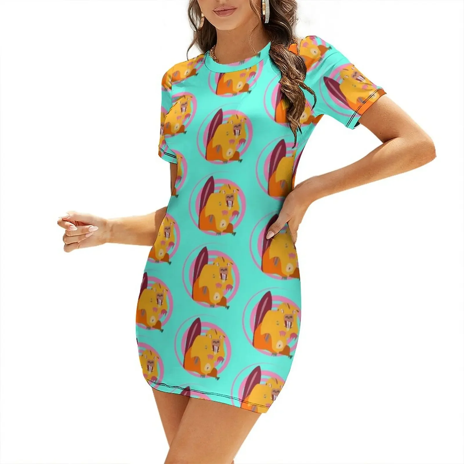 

P Beaver Short-Sleeved Dress elegant women's dresses for wedding dress women summer