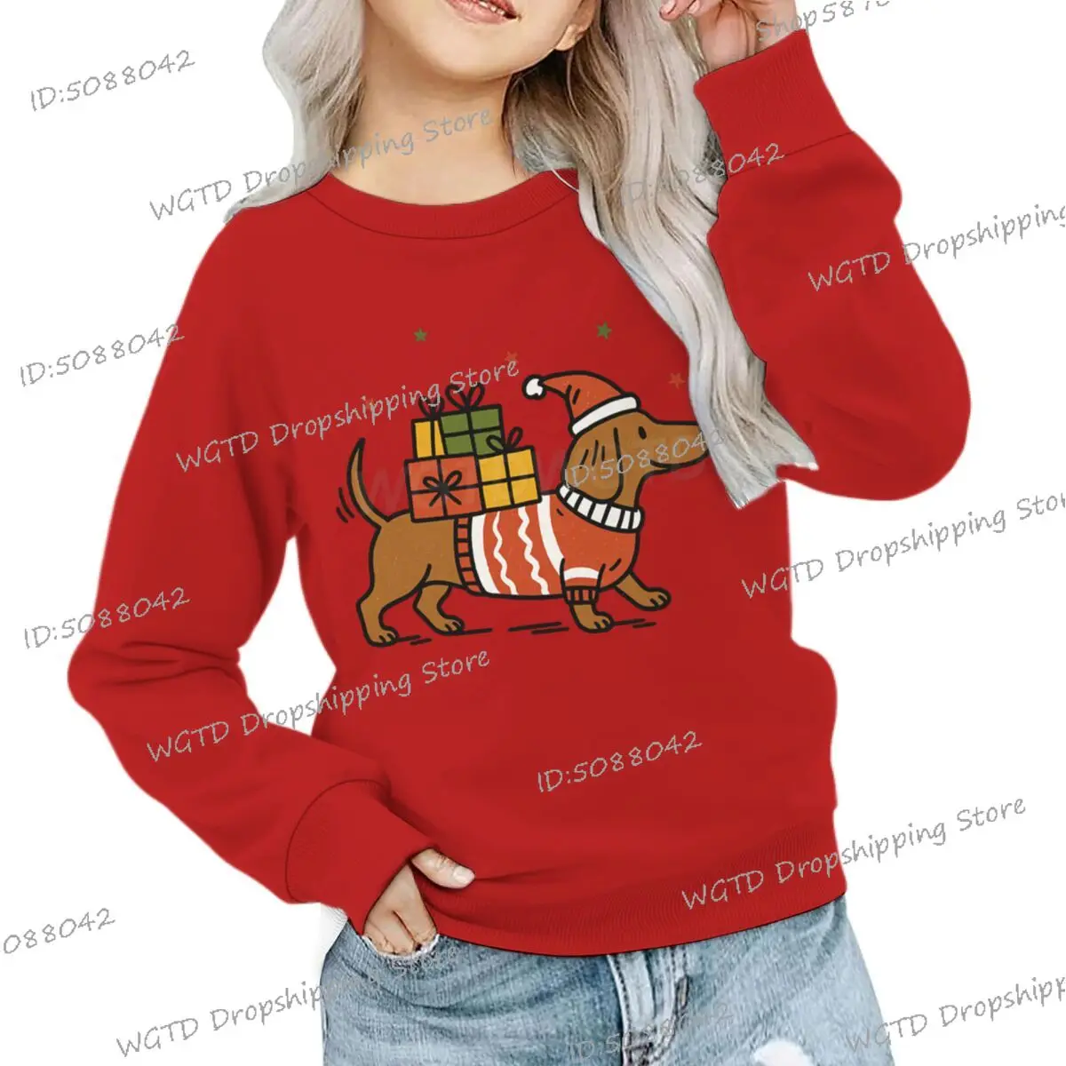 

2025 Christmas Dachshund Classic Print Sweatshirts Boys Girls Casual Cartoon Animal Dog Pullover Crewneck Xmas Gifts Streetwear