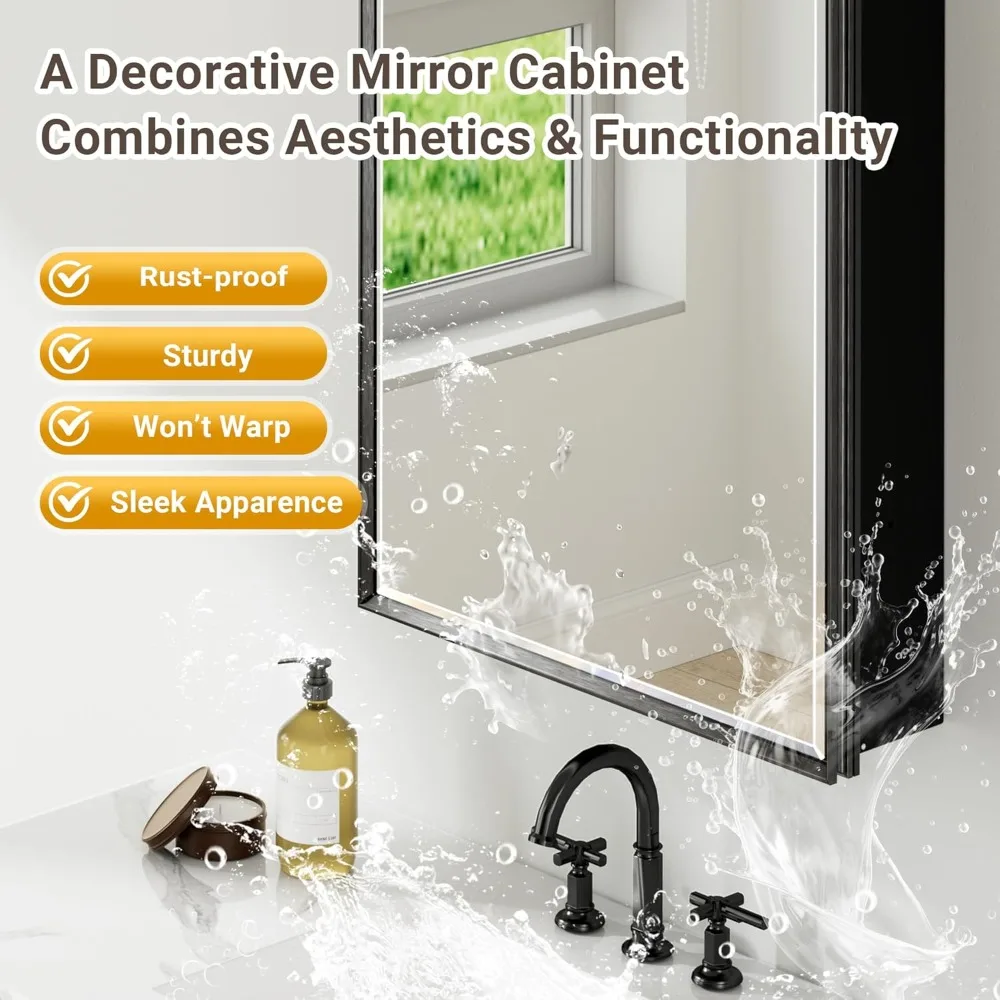 Aluminum Framed 16x24 Inch Medicine Cabinet with Beveled Mirror, Surface or Recessed Mount, Fully Assembled