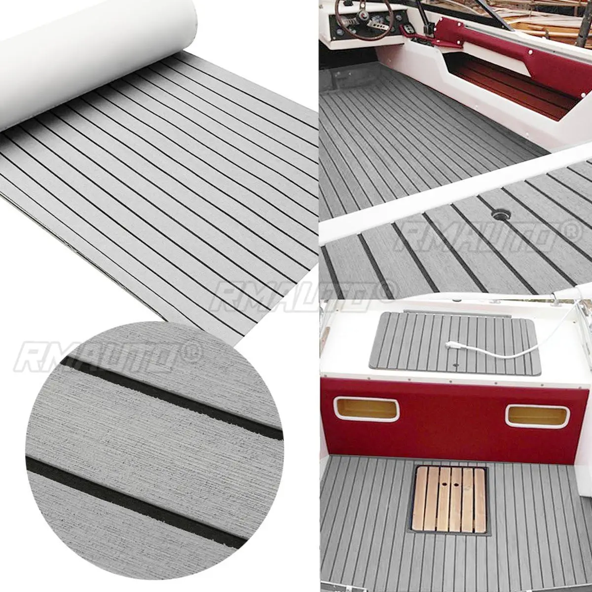 240cm EVA Foam Faux Teak Boat Yacht Decking Sheet Floor Mat Self-Adhesive Marine Flooring Faux Carpet Sticker Non-slip Rug