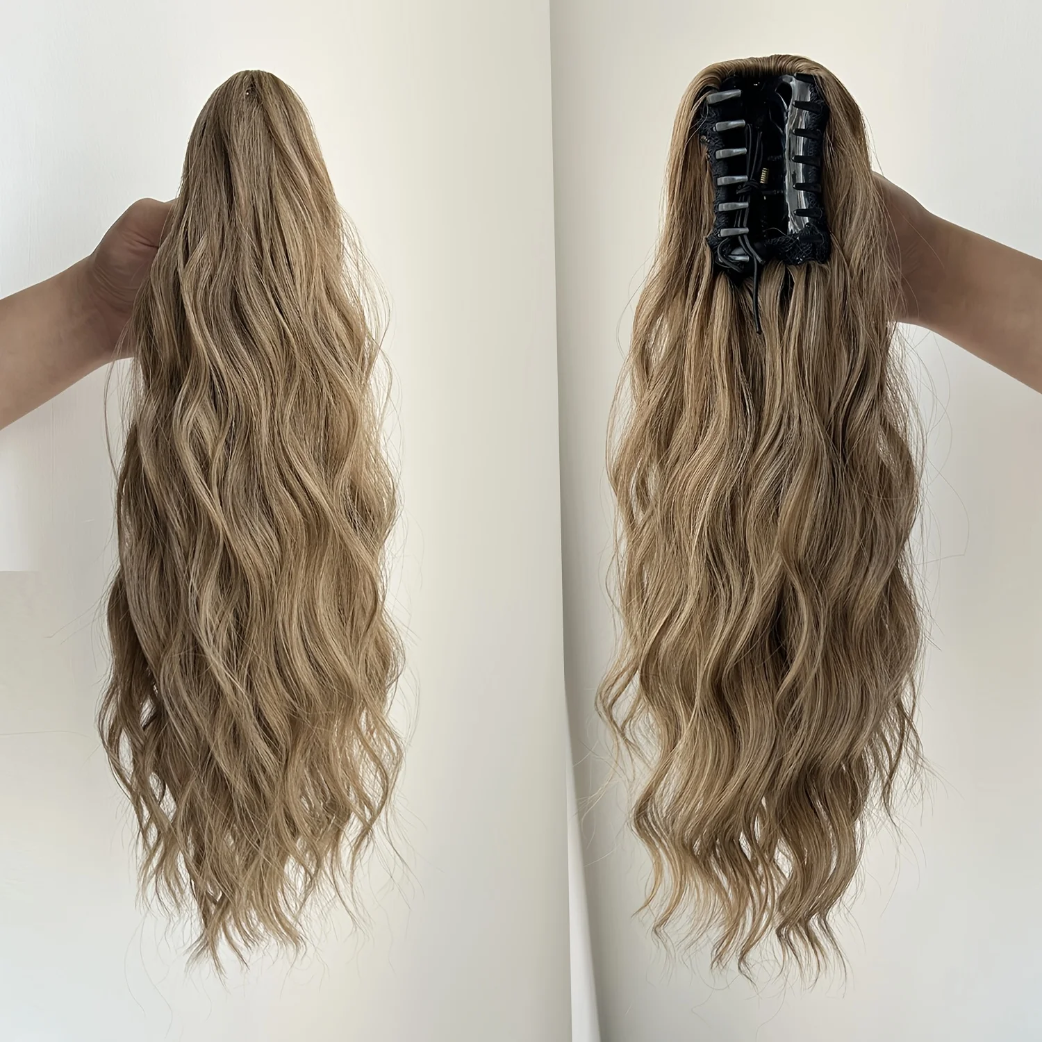 Blonde Klett-Haarspange für Pferdeschwanz, 16 Zoll, natürlicher, gewellter Pferdeschwanz, Clip-in-Haarverlängerung, dickes Pferdeschwanz-Haarteil für Frauen, für den täglichen Gebrauch