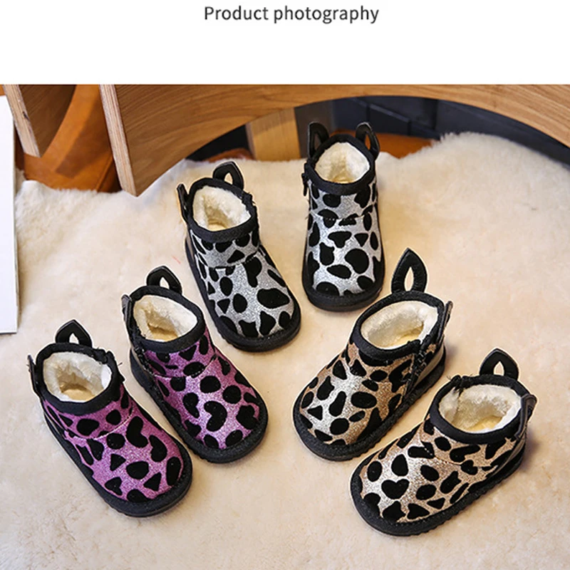 

New Girl Snow Boots Autumn Winter New Velvet Thicken Kawaii Children's Shoes Cotton Shoes Boy Anti-Slip Keep Warm Cotton Boots
