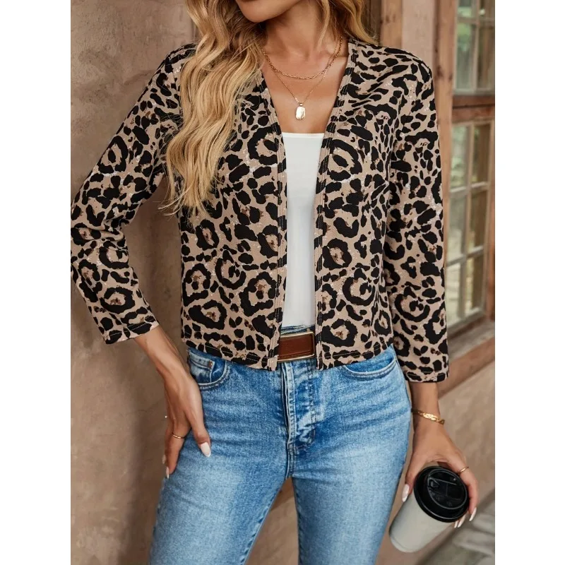 2025 Tops ropa de mujer estampado de leopardo manga larga con cuello en V camisa Retro clásica traje chaqueta Otoño Invierno abrigo ropa de calle femenina
