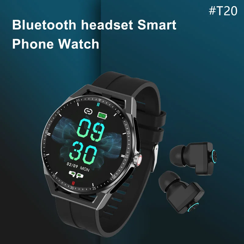 2in1 T20 Bestselling TWS Earbuds Smartwatch with Heart Rate Sleep Monitoring Music Control Multifunctional