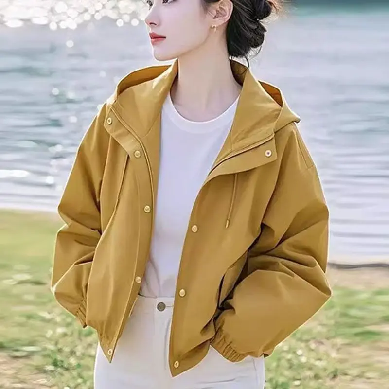 Spring Autumn Lining Coat Women New 2026 Windbreaker Unique Jackets Ladies Large Size Outerwear Casual Hooded Overcoat Female