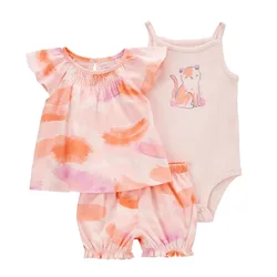 Baby Girls' Algodão Manga Curta Bodysuit, Roupas Meninos Recém-nascidos, Roupas de Criança, 0-12 Meses, 3 Pcs por lote