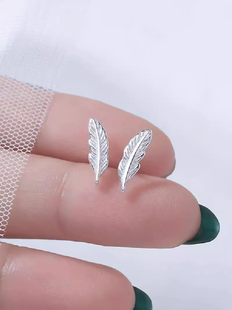 925 sterling silver Feather Stud Earrings for Women Elegant Wedding Jewelry pendientes mujer moda