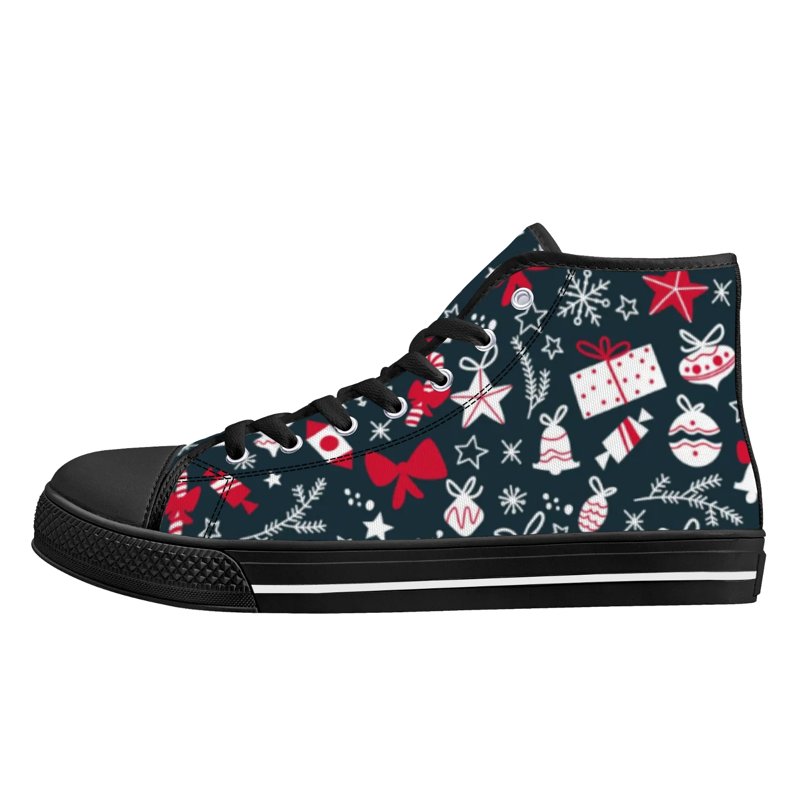 

Christmas-themed printed classic black high-top canvas sneakers flat and trendy for men and women