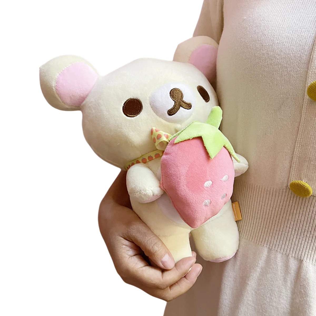 New Strawberry Rilakkuma Plush Toy Cute Soft Teddy Bear Stuffed Doll Cartoon White Brown Couple Friends Birthday Gift for Kids