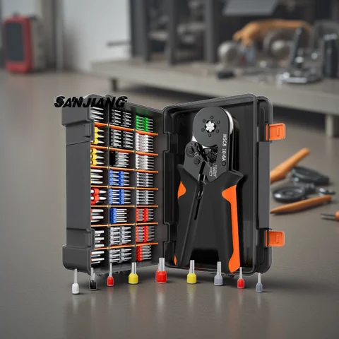 Hexagonal Self-Adjustable Ratchet Ferrule Crimping Tool Kit 23-7AWG 0.25-10mm² Crimper Kit with Ferrule Sleeves Wire Terminals