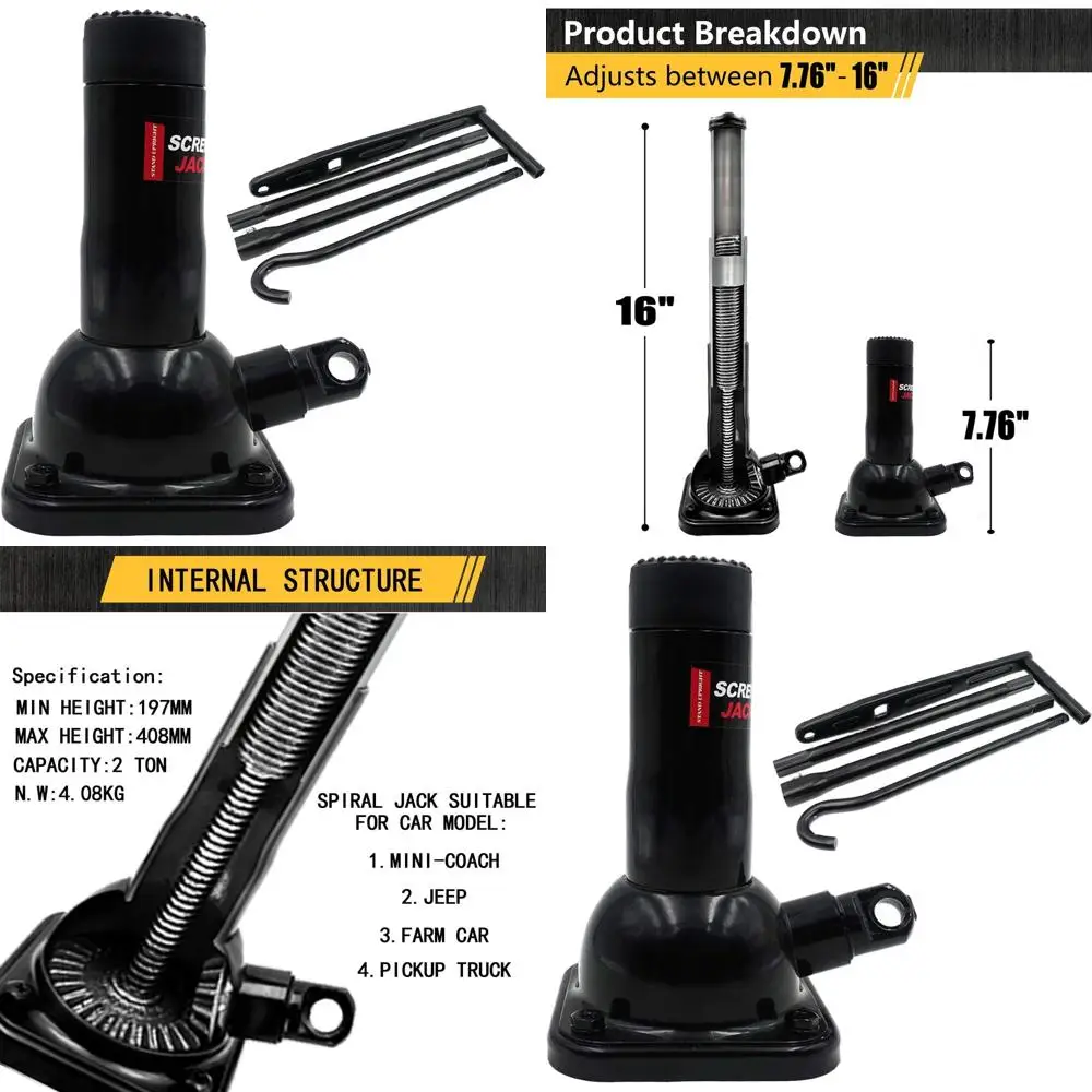 

2 Ton Capacity Spiral Jack for Pickup Trucks, Suitable for Car Lifts or Jack Stands, Compatible with Ford F150, Chevy Silverado,
