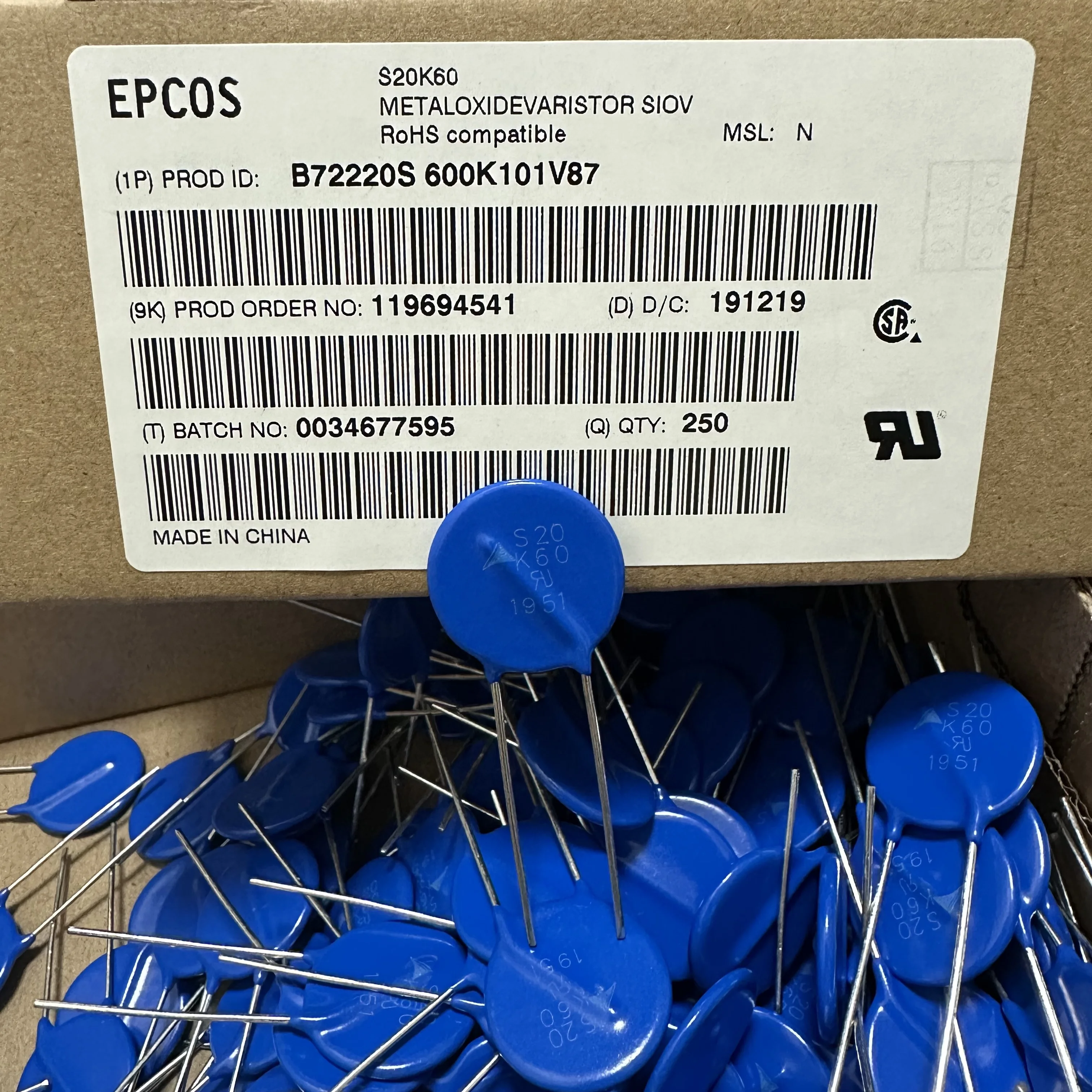 10pcs S14K300 기존 EPCOS B722220S2621K503 S14K300E2K1 배리스터 S20K50 B72220S 500K101V87 S20K60 600K101V87