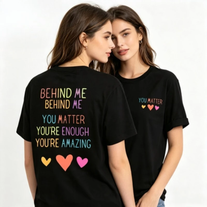 Unisex Crewneck Tshirt You Matter Positive Motivational Quote Graphic Short Sleeve Aesthetic Colorful Heart Casual Party Tops