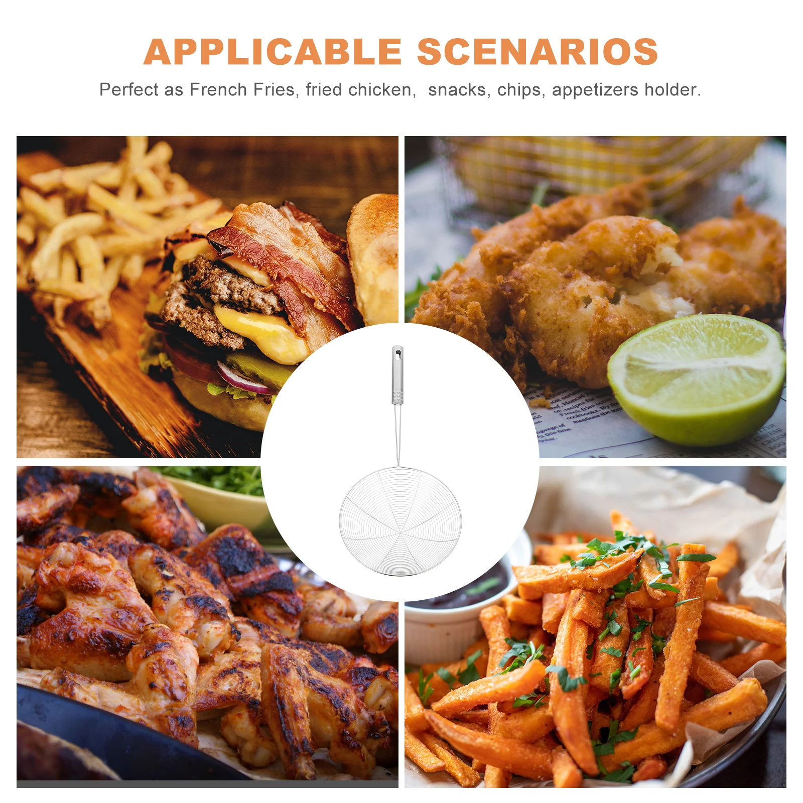 

1 pc Stainless Steel Mesh Skimmer Spoon For Noodles Spaetzle Pasta Fries Silver Long Handle Strainer Kitchen Sieve Dishwasher