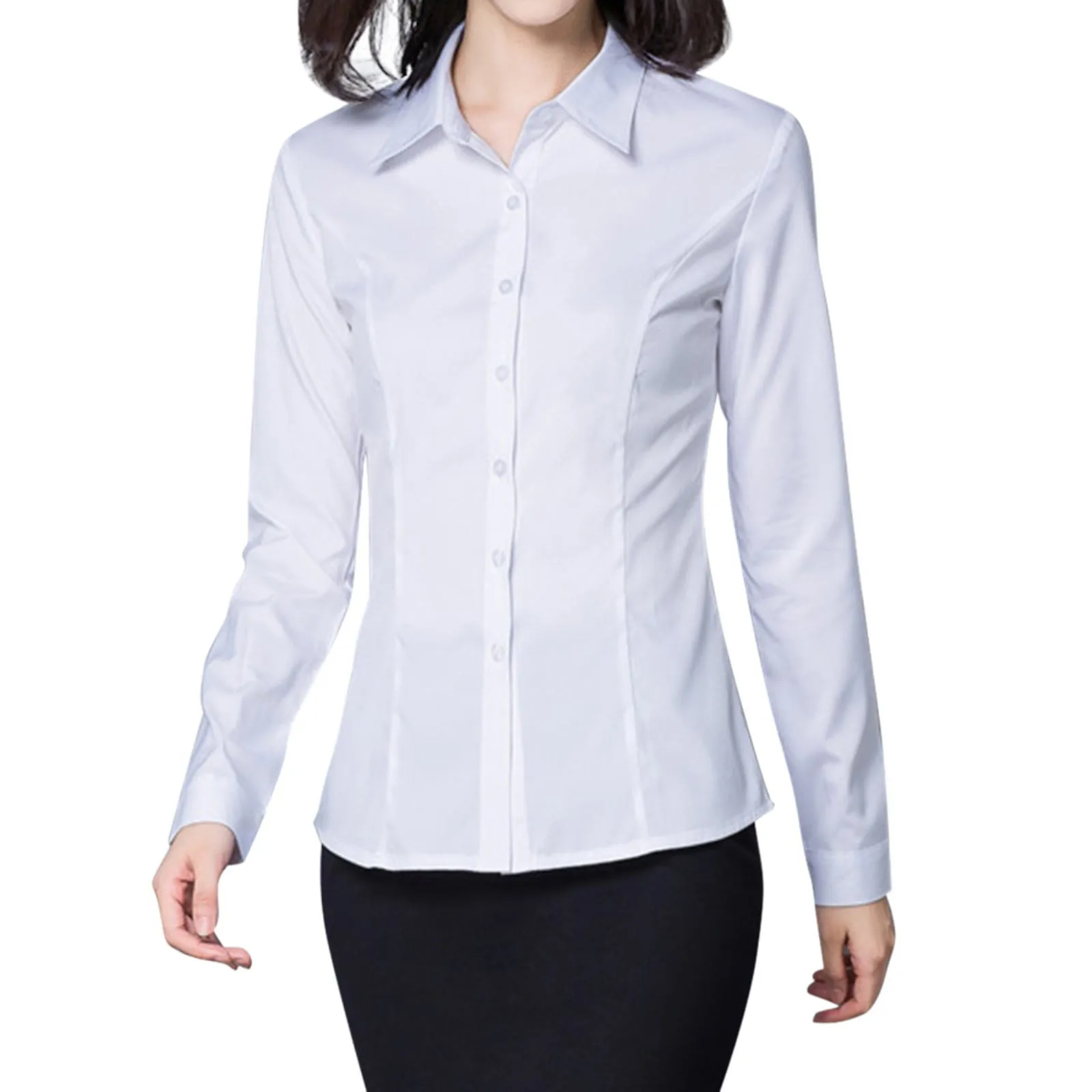 Women’s Button Down Shirts Long Sleeve Workplace Commute Dress Shirts Ladies V-Neck Collared Business Formal Casual Blouses