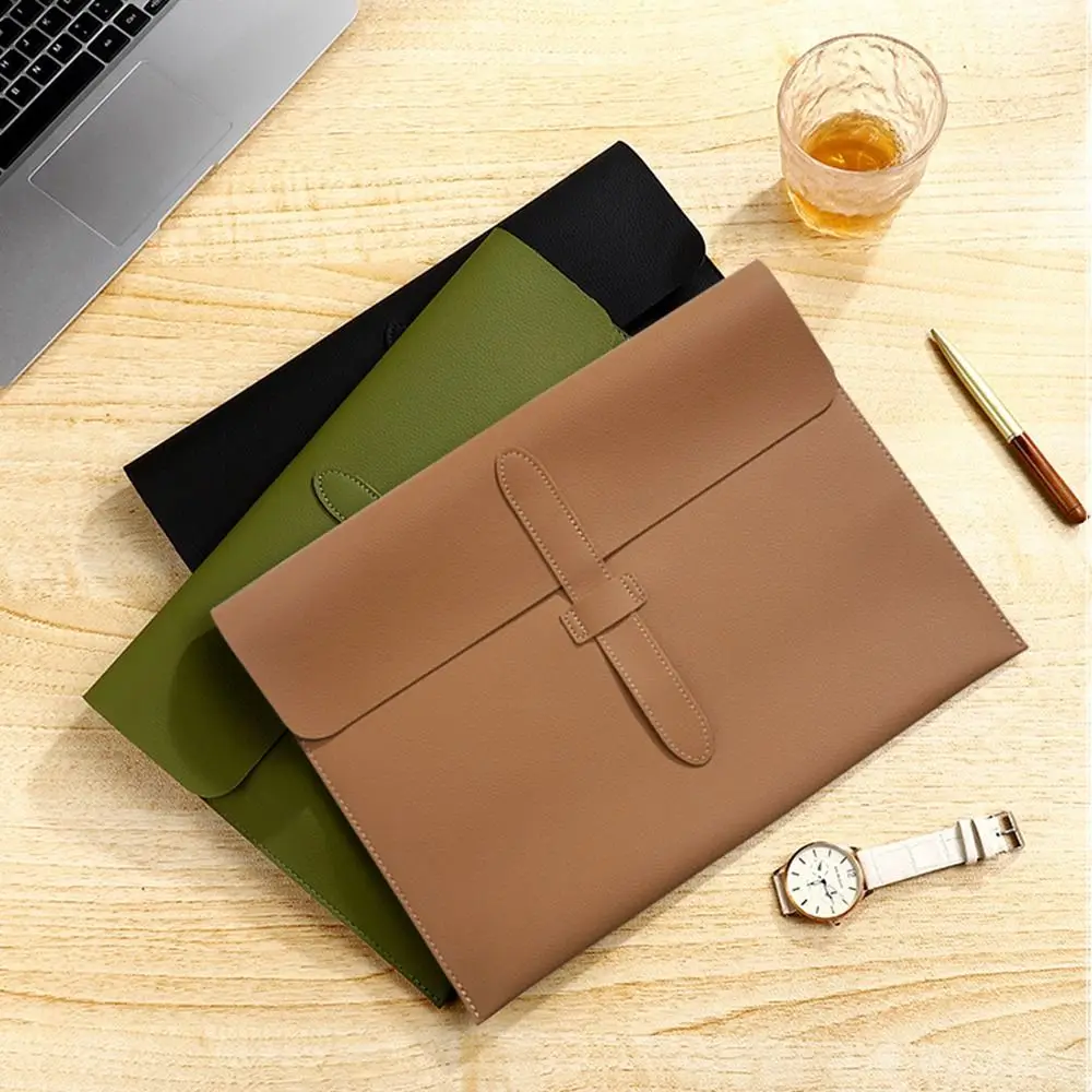 Large Capacity A4 Leather File Folder Waterproof Simple Business Leather Document Bag Portable Elegant Document Organizer Paper