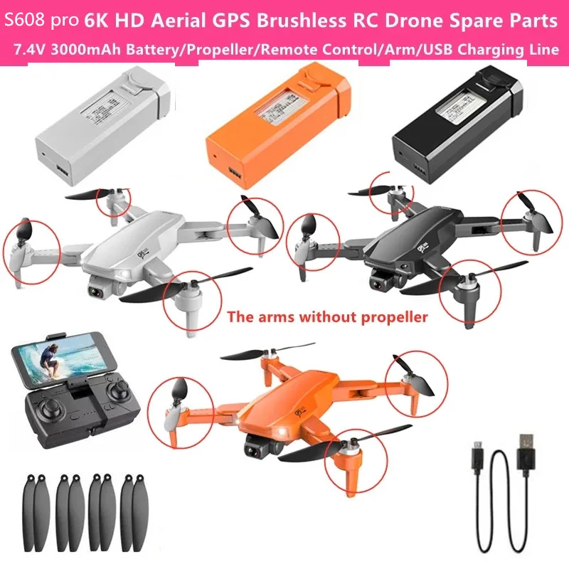 

S608 GPS Brushless 6K RC Drone Spare Parts 7.4V 3000mAh Battery/Propeller/USB S608 PRO Drone Battery Arm Motor Blades S608 Parts