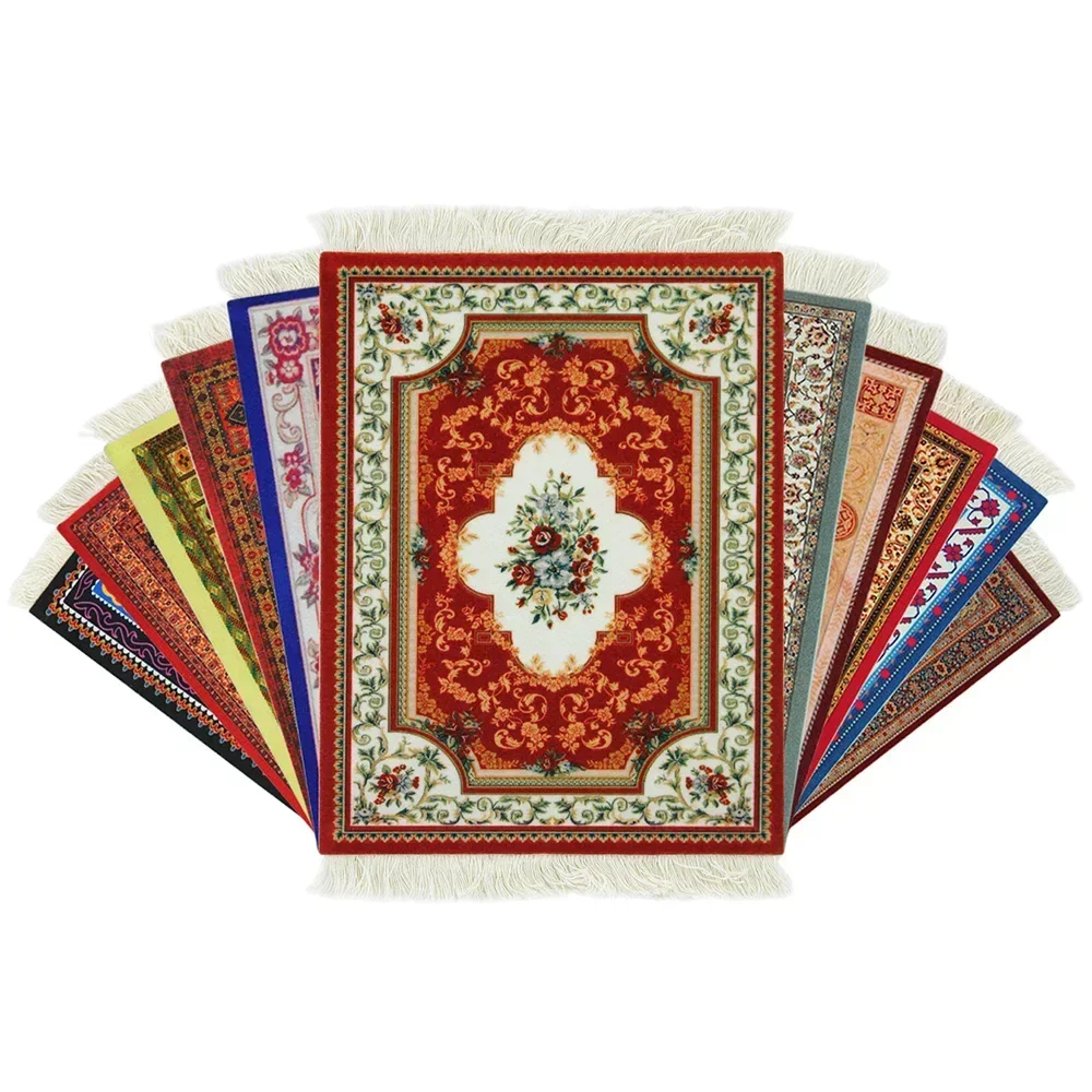 Persian carpet style rubber non-slip durable printed rectangular gaming mouse pad tassel coaster placemat can be customized