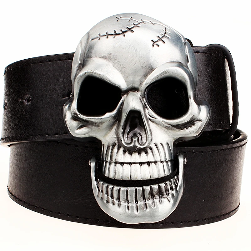 

Cool Big Skull Face Heavy Metal Buckle Belt Men Skeleton Head Rock Aand Roll Style Punk Perform Clothing Accessories