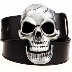 Cool Big Skull Face Heavy Metal Buckle Belt Men Skeleton Head Rock Aand Roll Style Punk Perform Clothing Accessories