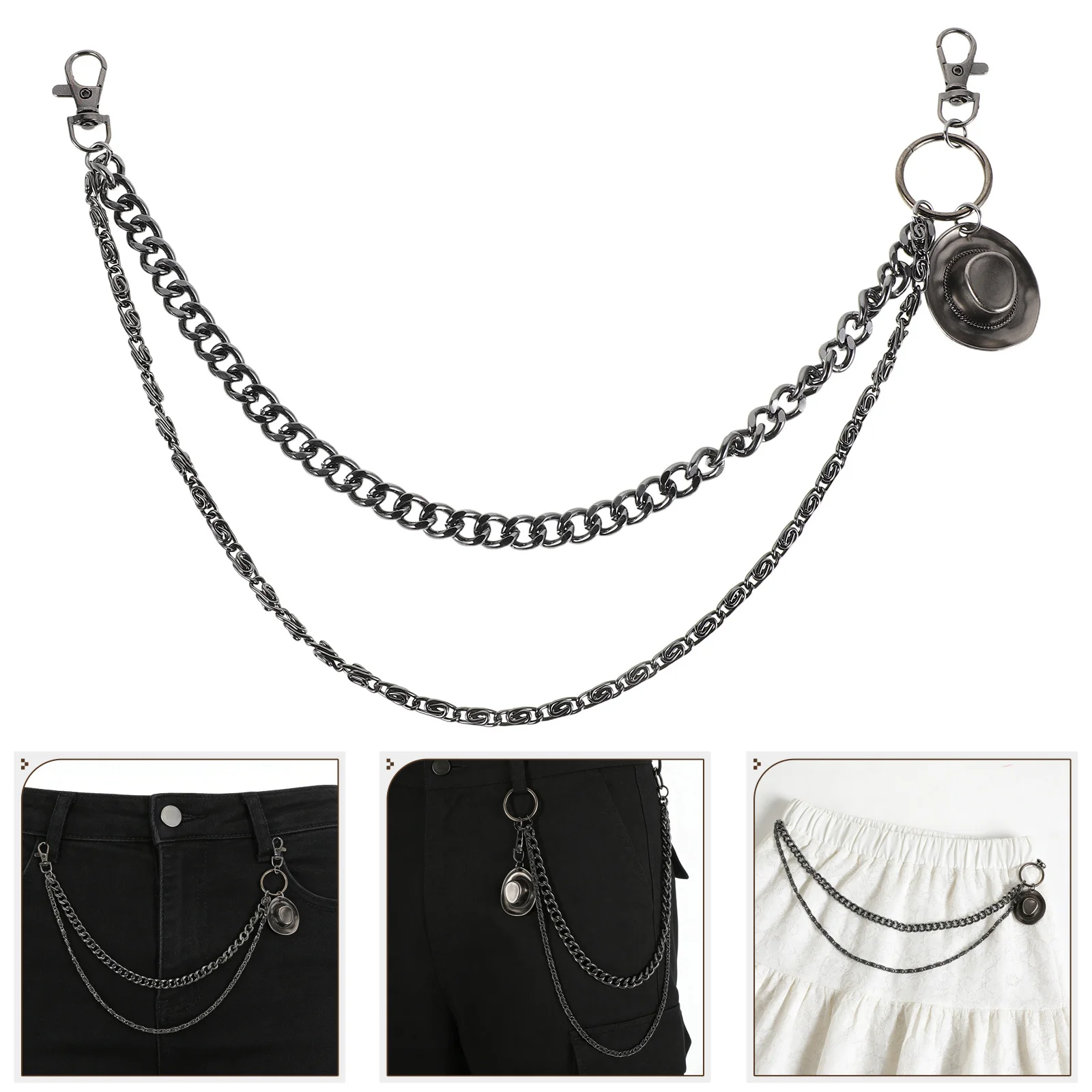 

Vintage Pants Chain Cowboy Style Distressed Denim Mini Skirt Waist Chain Metal Decorative Trousers Accessories Hat Pendant