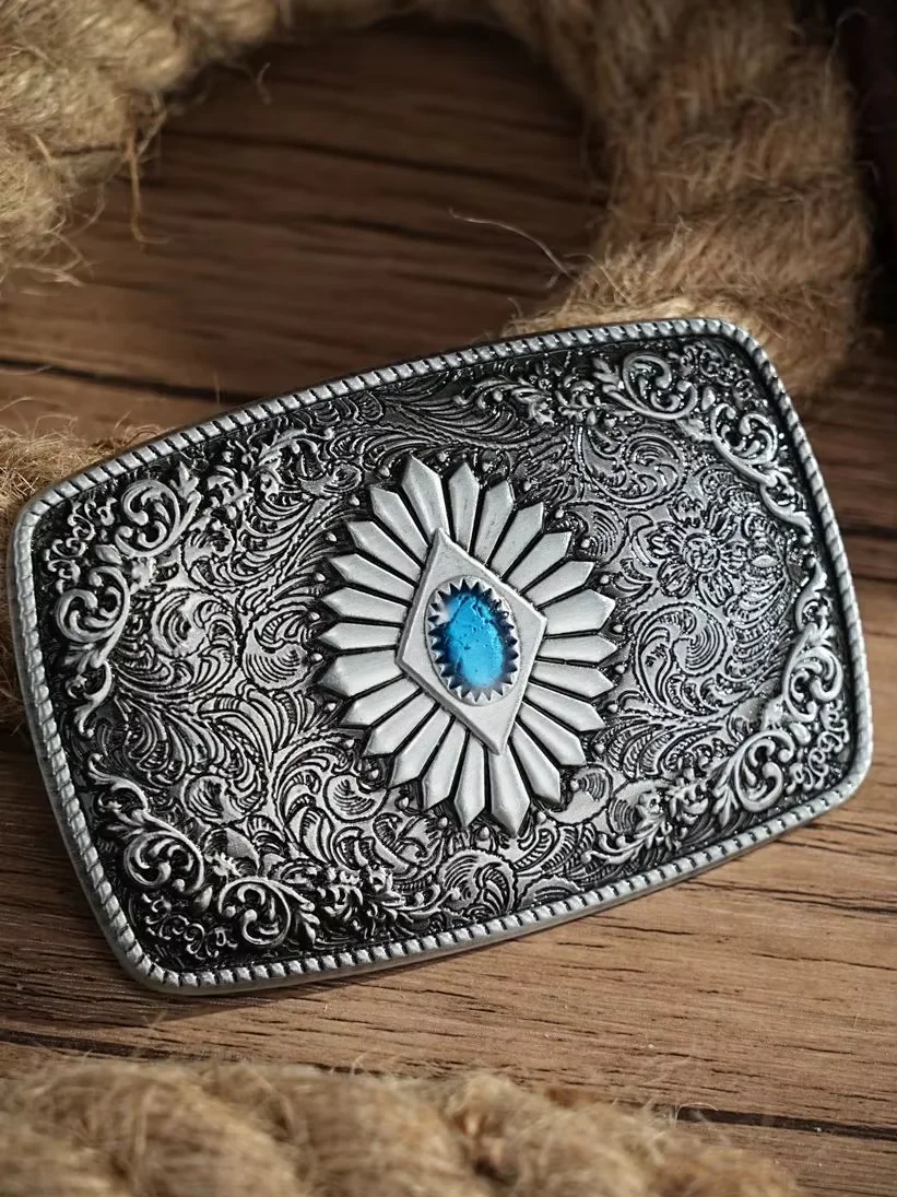 Western Belt Buckle Initial Vintage-Cowboy Rodeo Silver Large Belt Buckle for Men Women