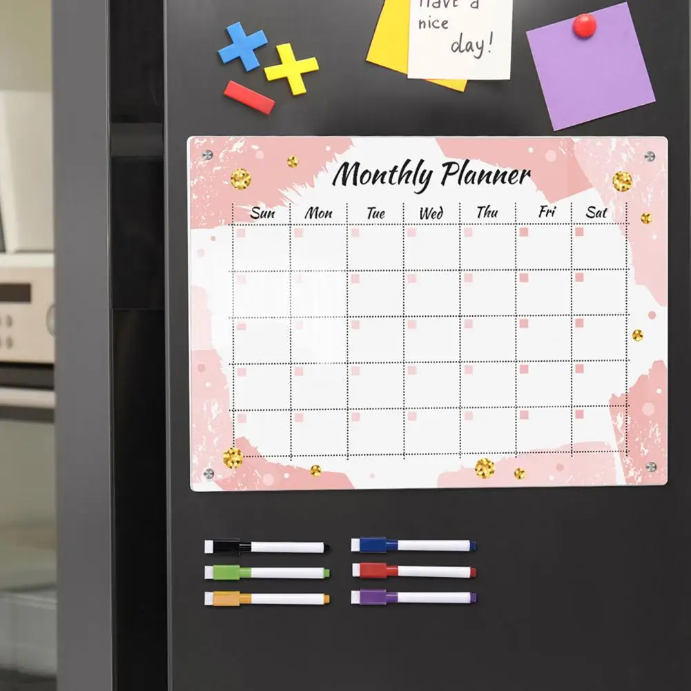 The colorful transparent acrylic weekly planning note message board is erasable and reusable.