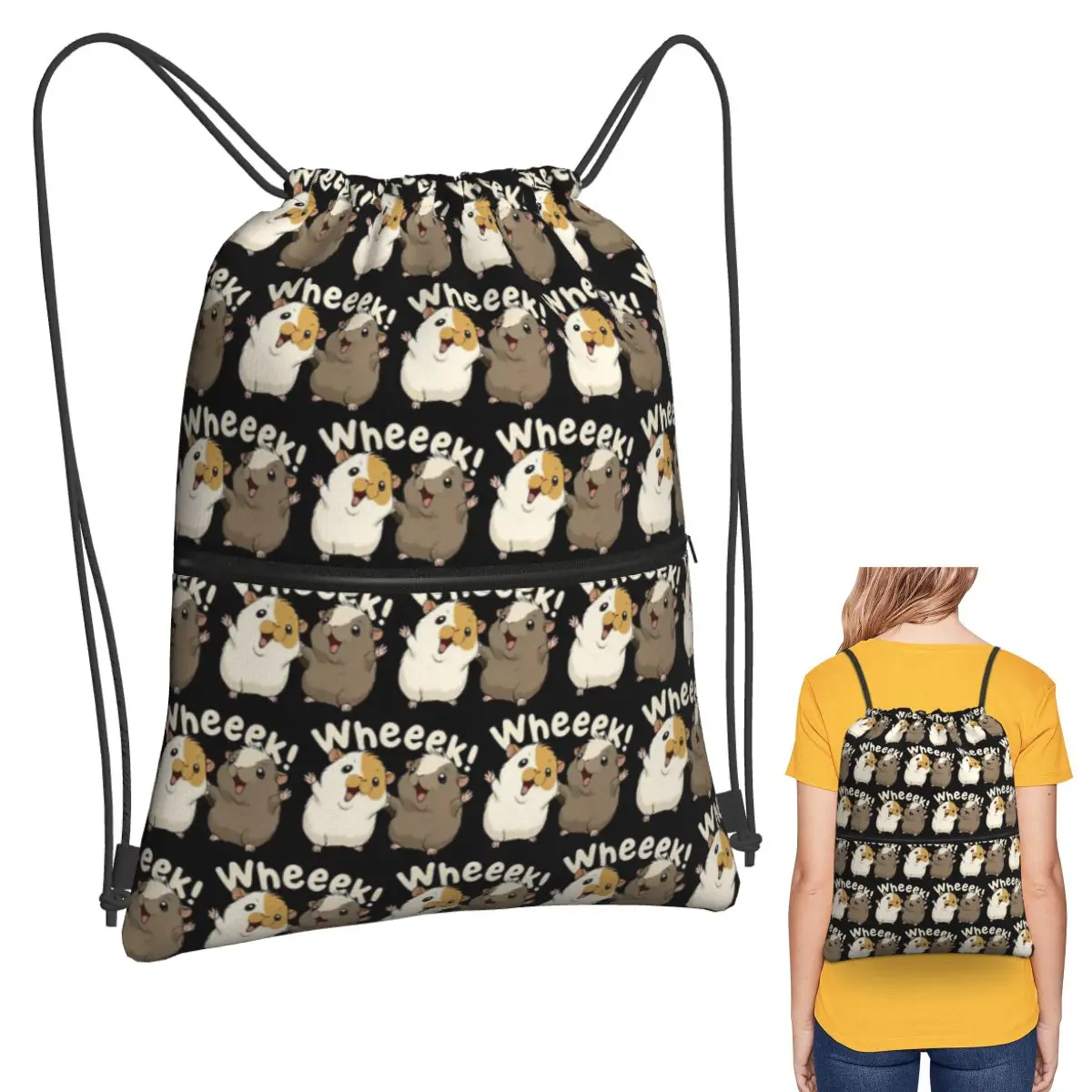 

Happy Guinea Pig Backpacks Fashion Drawstring Bundle Pocket Sports Bag Book Bags for Travel Students