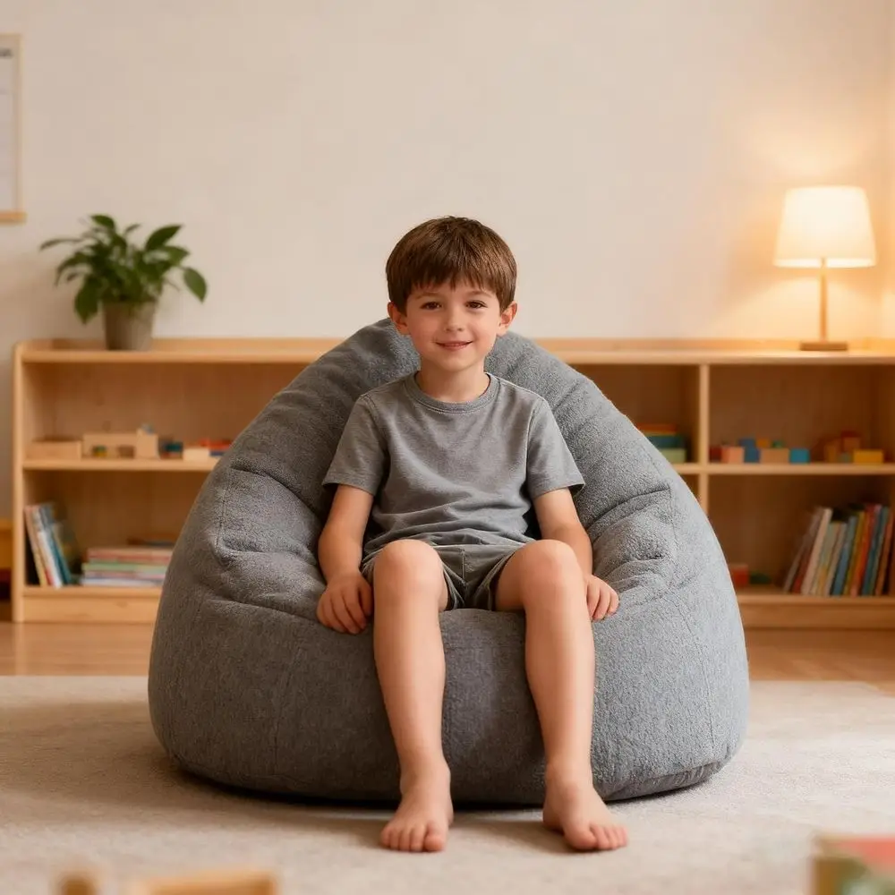 Kids Bean Bag Chair Memory Foam Toddler Chairs Comfy Bean Bag Chair Sofa Couch for Girls and Boys Pets Dogs/Cats Playroom Gray