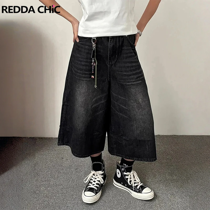 REDDACHiC Pantalones Cortos de Mezclilla Bermuda Tallas Grandes Minimalistas Estilo Skater de Cintura Baja Holgados Lavados Tipo Boyfriend Casuales para Mujer