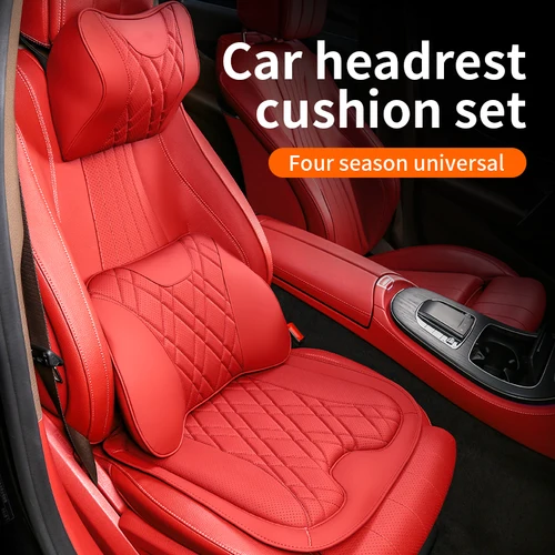 Imagen 1 del producto Almohada de cuero genuino para el cuello para coche, almohada de protección para la cintura, almohada para la cintura, cojín para reposacabezas del coche, antideslizante, durante todo el año, Universal