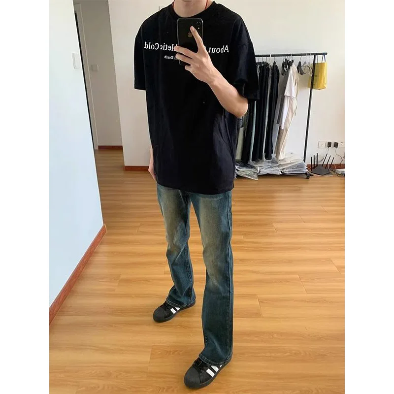 

Джинсы Deep Blue Slim Fit прямого кроя для мужчин и женщин, в стиле ретро, американский уличный стиль, модный бренд, узкая версия, длинные брюки