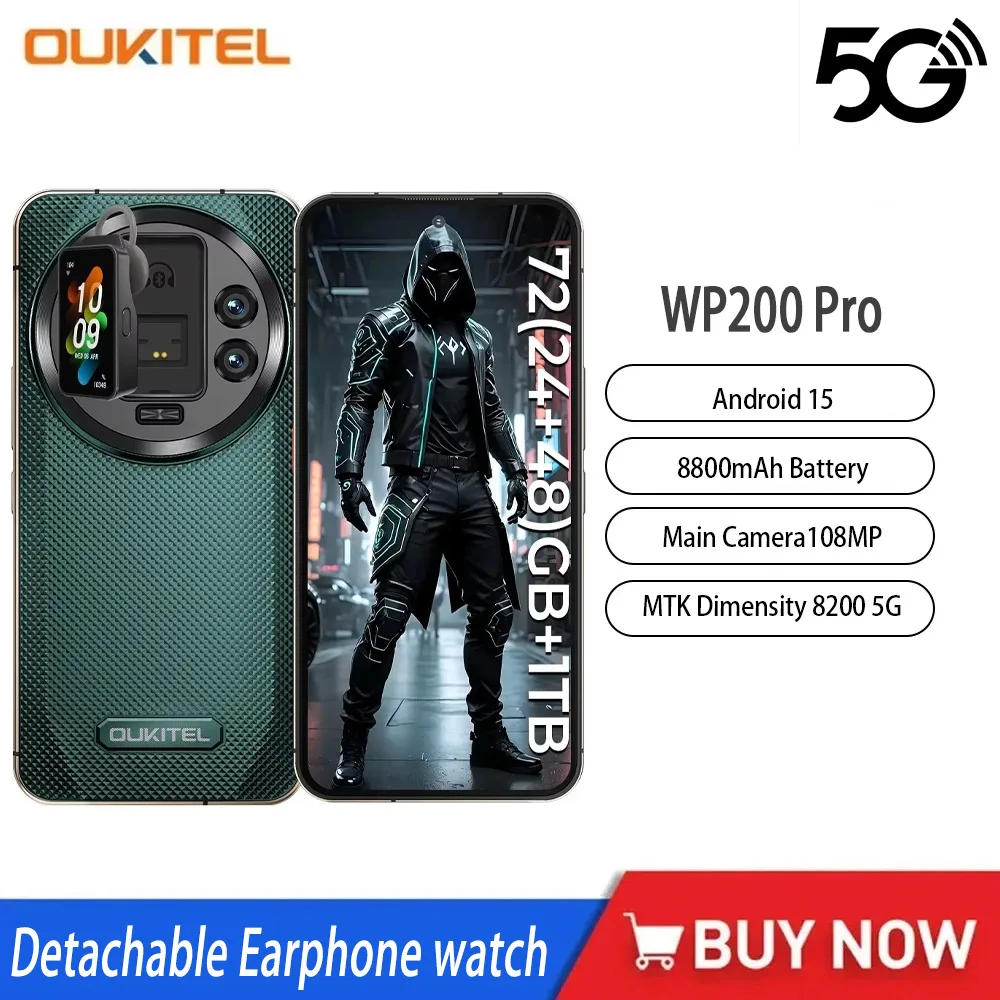 Oukitel WP200 Pro 5G Rugged Smartphone 120Hz MTK Dimensity 8200  24GB+1TB 108MP Camera 6.7