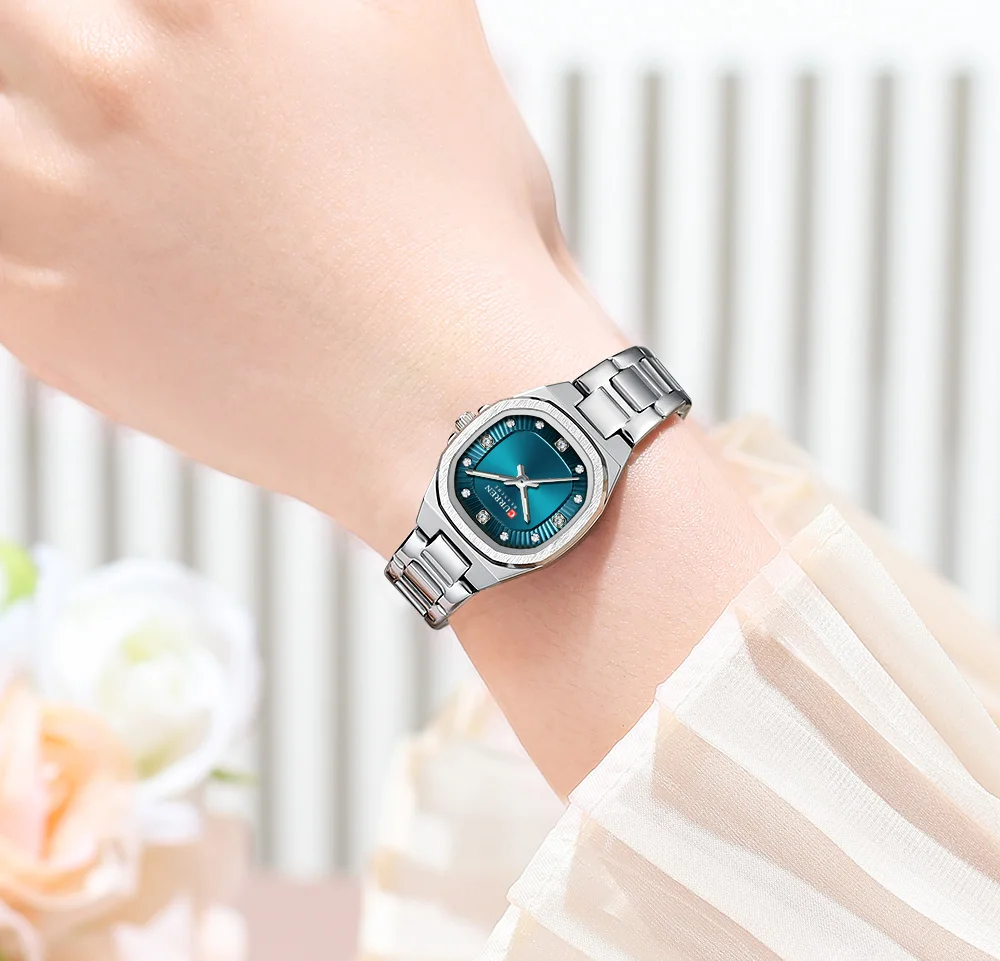 CURREN Gold Damenuhr mit Diamantakzenten, stilvollem Edelstahlband, elegantes Design, wird mit kostenloser Box geliefert – Detail 14