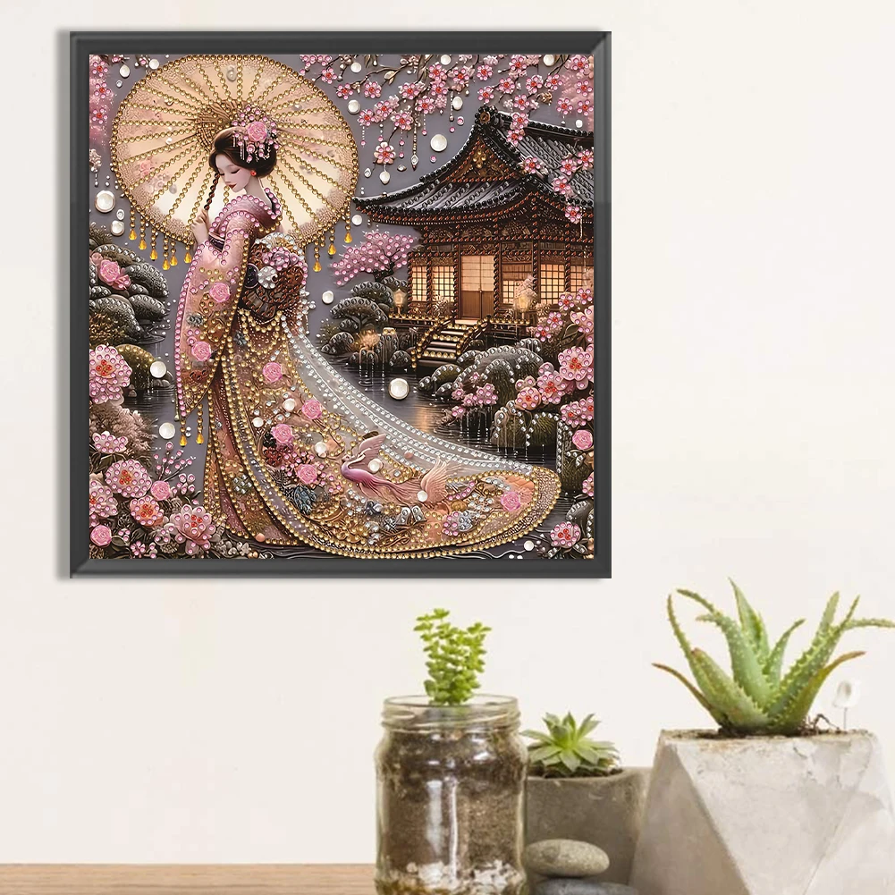 

30x30cm Japanese Girl 5D DIY Special Shape Crystal Partial Diamond Painting Kit (B)