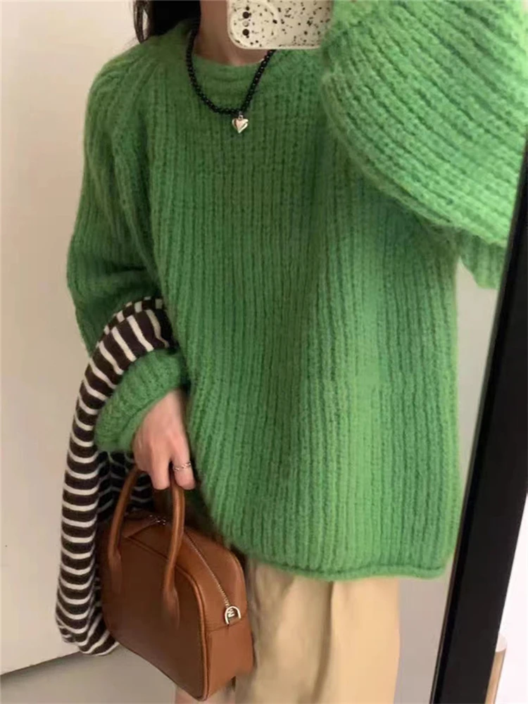 Colorfaith SW9228JX New 2024 Elegant Lady Chic Wild Oversized Sweaters Vintage Korean Fashion Knitted Women Autumn Winter Tops