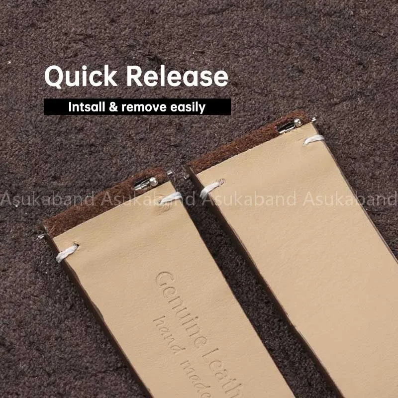 本物のスエードレザーの時計ストラップ,セイコーとカシオ用のビンテージスタイルの時計バンド,男性と女性用のクイックリリースブレスレット,20mm, 22mm