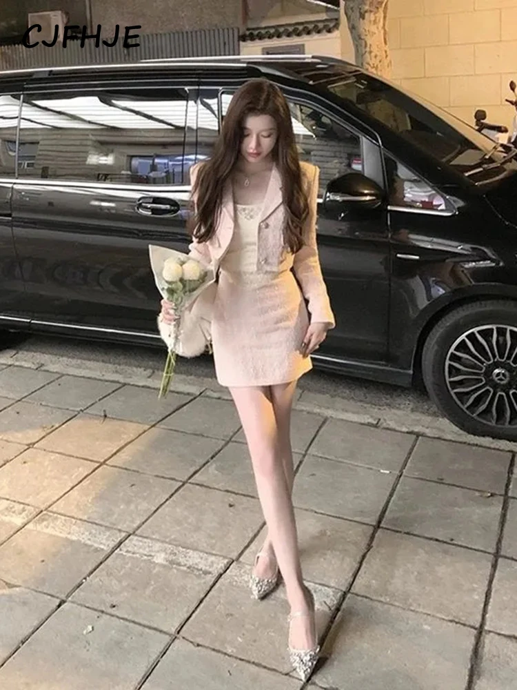 Korean Fashion Suit Office Lady Pure Color Elegant Skirt + Long Sleeve Vintage Coat Female Autumn 2 Piece Dress Set Women