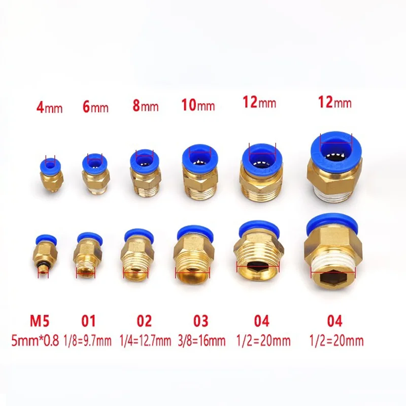 50/100PCS Pneumatic Air Connector Fitting PC 4/6/8/10/12mm Male Thread 1/8 1/4 3/8 1/2 Hose Fittings 4-m5 Pipe Quick Connectors