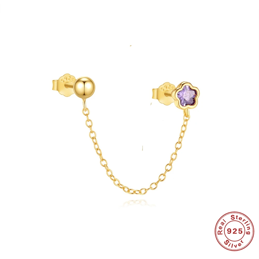 مساعد سلسلة القرط 925 فضة الأرجواني ستار الزركون Drangles وأقراط للنساء الفتيات غرامة مجوهرات شحمة الأذن ترصيع