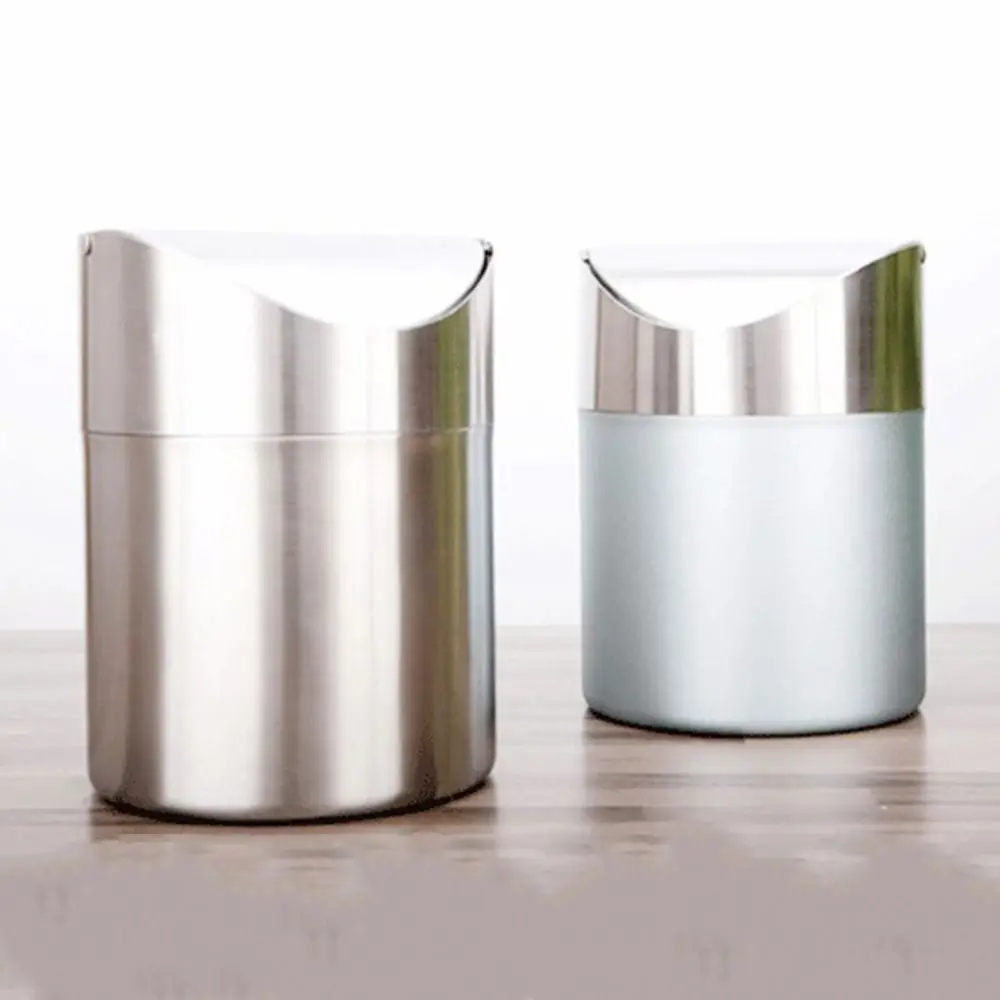 

Stainless Steel Desktop Trash Can Rust-proof Dust-proof Mini Flip Trash Can with Lid Simple Desktop Dumpster Coffee Table