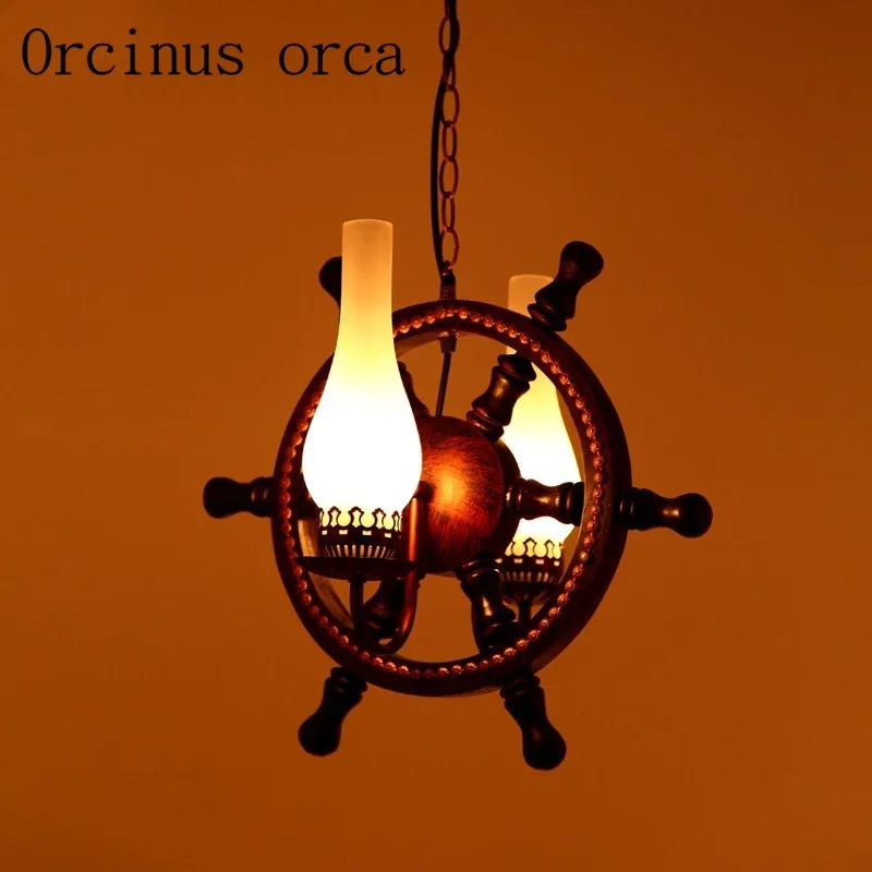 Retro wrought iron Mediterranean rudder chandeliers restaurants coffee personalized European solid wood Chandelier