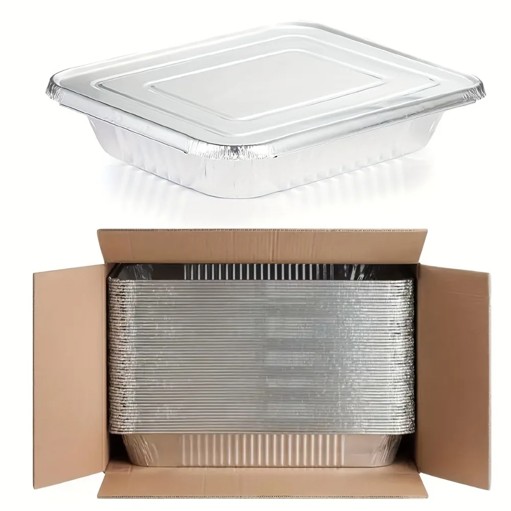 

50pcs Disposable 9 X 13 Aluminum Foil Pans with Lids Half Size Deep Steam Table Bakeware - Cookware Perfect for Baking Cakes