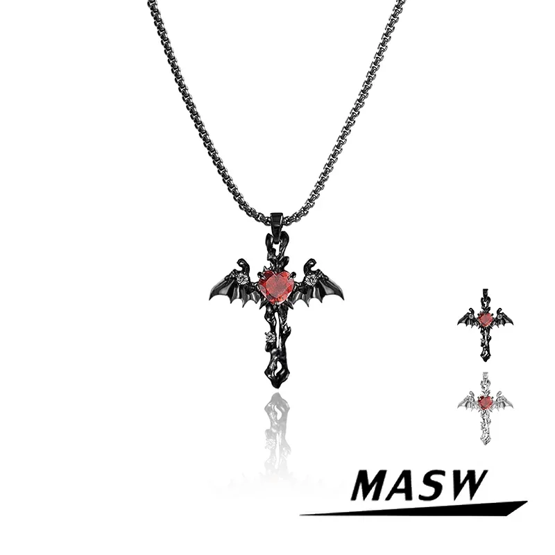 

MASW Original Design Cool Trend Jewelry Hiphop Personality Glass Metal Wing Pendant Necklce For Women Girl Party Gift