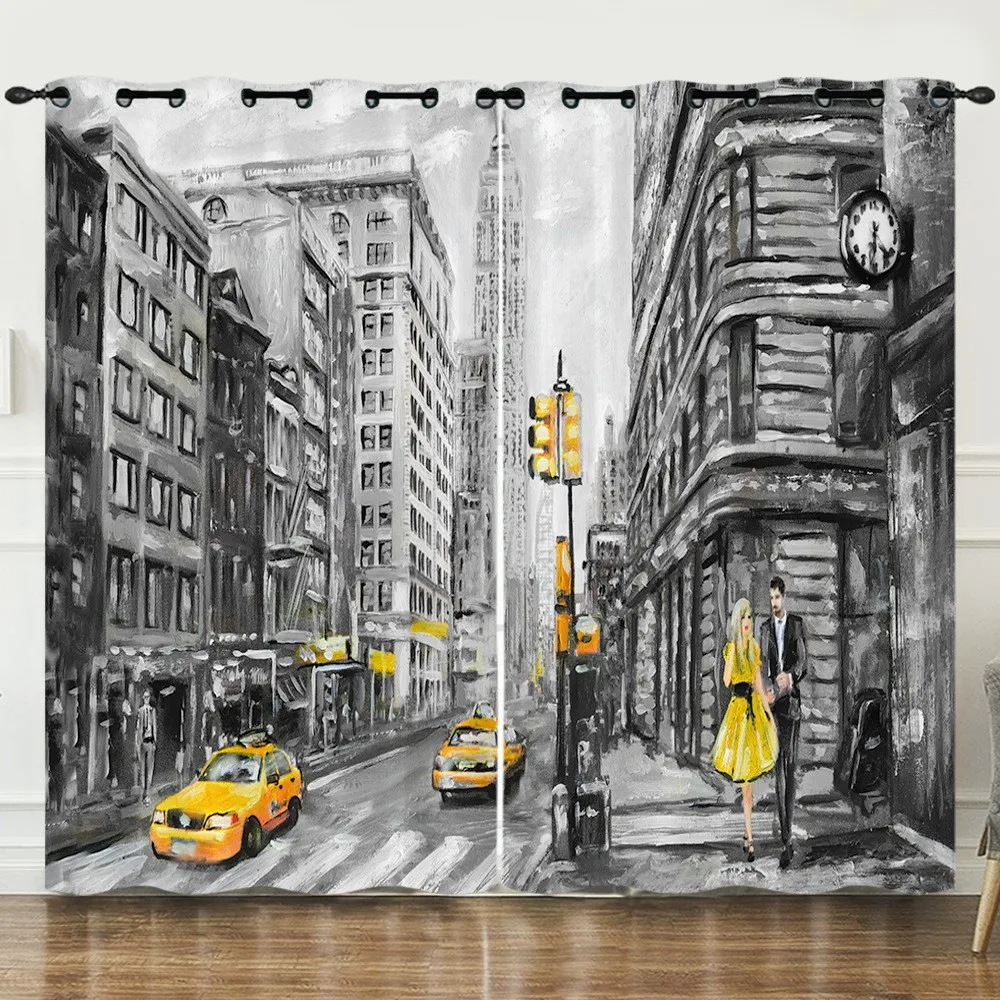 3D Print Modern City Lovers Paris Eiffel Tower Maple Leaf 2 Pieces Curtain for Living Room Bedroom Kitchen Office Decor 2024