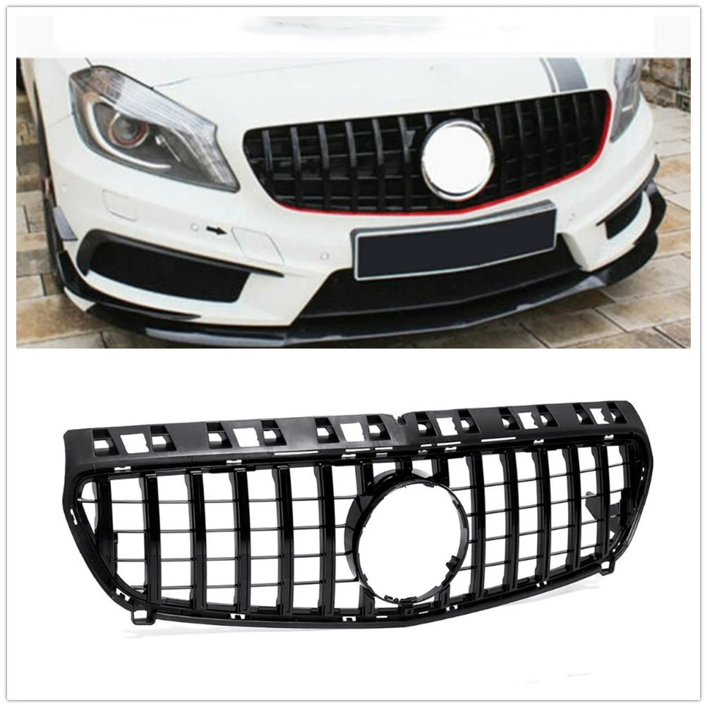 Front Grille For Mercedes Benz A Class W176 2013-2015 A180 A200 A250 A45 AMG Grill GT Style Black/Silver Upper Bumper Hood Mesh