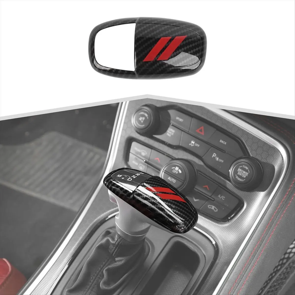 #40P (Carbon Fiber&Red)Carbon Fiber Gear Shift Knob Head Cover Trim for Dodge Charger A,Automotive Parts & Accessories view 6